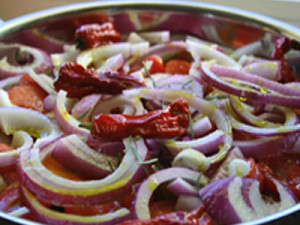 Confit of Tomatoes, Peppers, & Sweet Red Onions