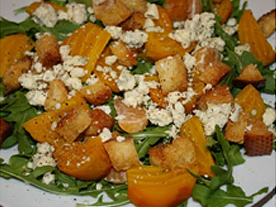 Slow Roasted Golden Beet & Tangerine Salad Over Baby Arugula with Blue Cheese & EVOO-Citrus Vinaigrette